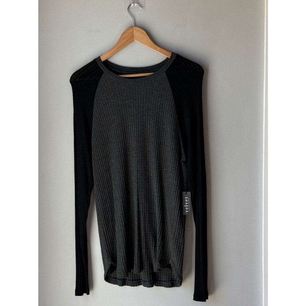 NWT Velvet by Graham & Spencer Waffle Knit Colorblock Raglan Top